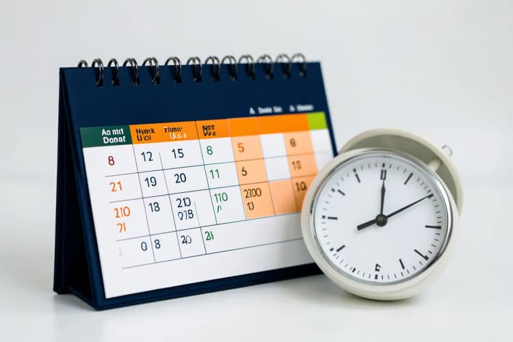 Um calendário com datas marcadas e um relógio, simbolizando o gerenciamento proativo do tempo e dos recursos de TI.